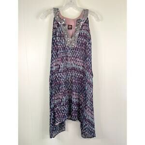 Free People Tunic Mini‎ Dress Large Purple Sequin Asymmetric Flowy Baggy Boho